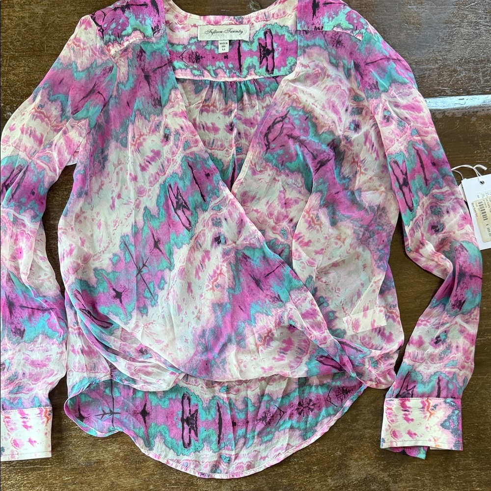 100% silk Fifteen Twenty Pink and Purple Wrap Blouse